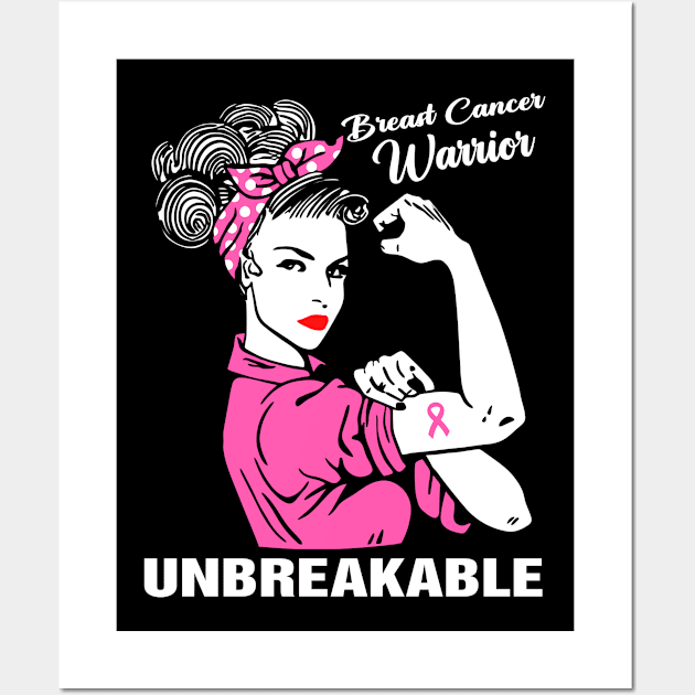 Breast cancer Warrior Unbreakable Pink Ribbon Strong Women Wall Art by KhanhVan